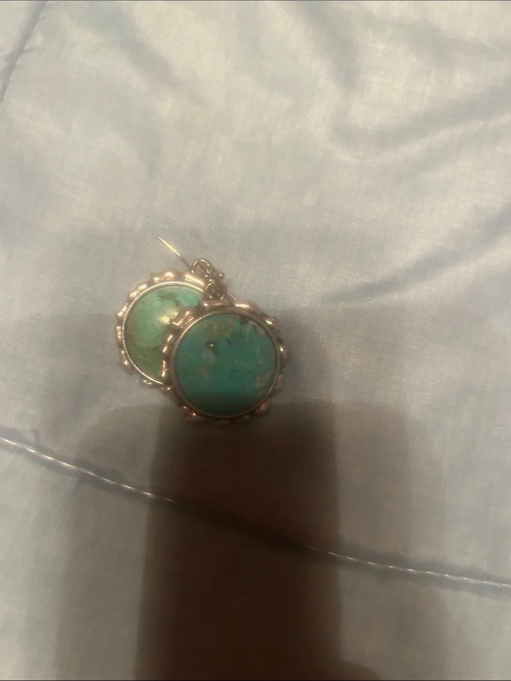 Turquoise Stone Silver-Trim Drop Earrings